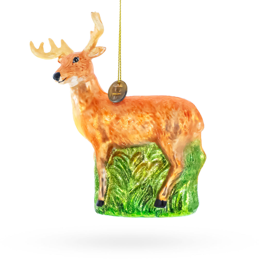 White-Tailed Deer Glass Christmas OrnamentChina , dimensions in inches: 4.75 x 4 x