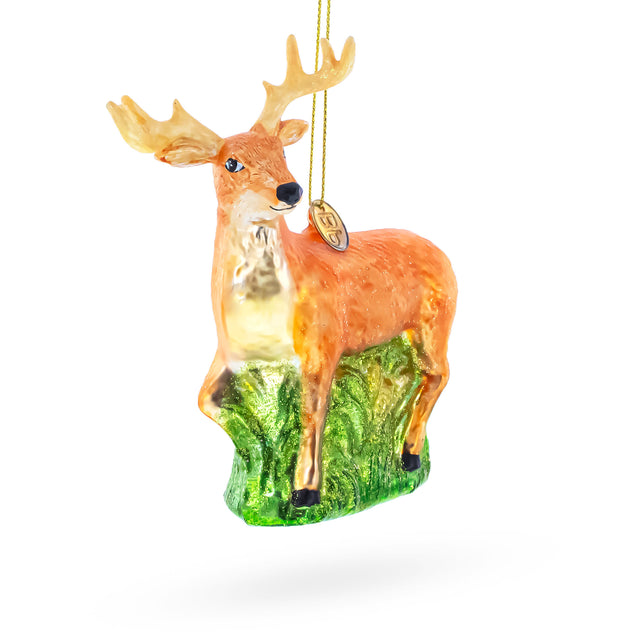 White-Tailed Deer Glass Christmas Ornament in Brown color