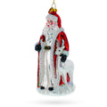 Santa with White Reindeer Glass Christmas Ornament in Red color Figurine