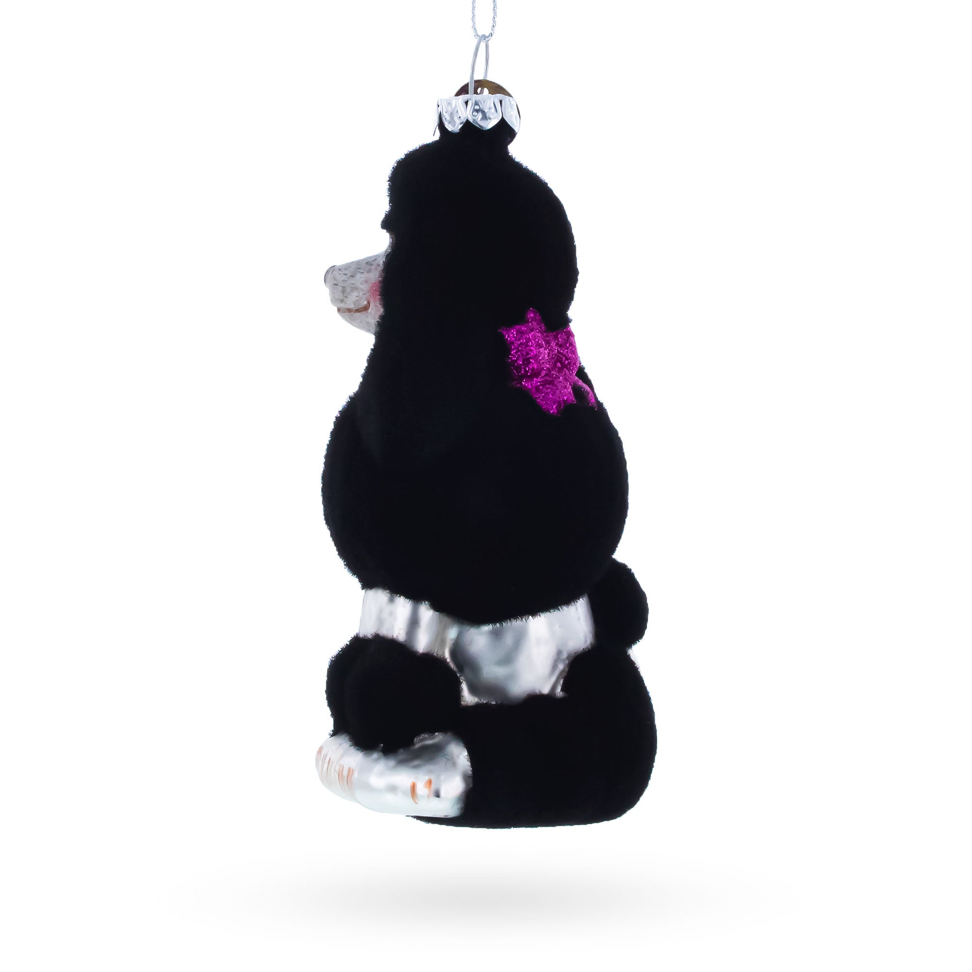 Black Poodle Dog with Faux Fur Glass Christmas OrnamentChina , dimensions in inches: 4.75 x 2.25 x