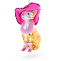 Lady Cat with Pink Hat Glass Christmas Ornament in Pink color Figurine