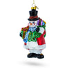 Glass Snowman with Black Hat - Festive Blown Glass Christmas Ornament in Multi color