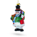 Snowman with Black Hat Glass Christmas Ornament in Red color Figurine