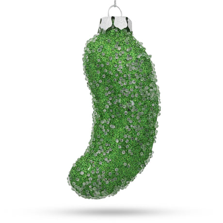 Salted Pickle Glass - Detailed Blown Glass Christmas Ornament in Green color,  shape