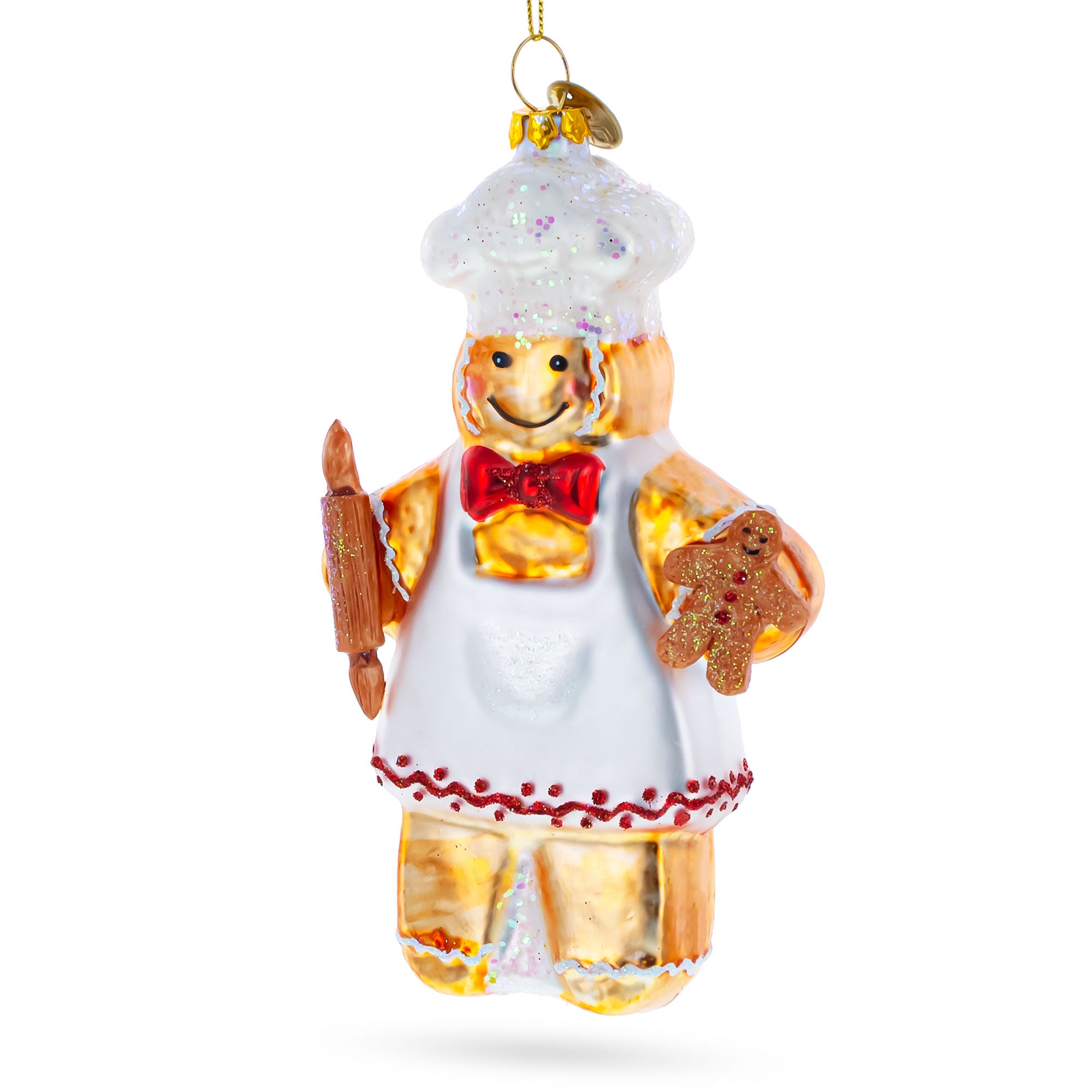 Baking Gingerbread Man Glass Christmas Ornament in Brown color Figurine