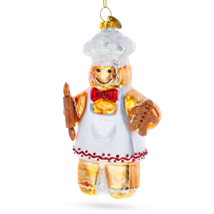 Baking Gingerbread Man Blown Glass Christmas Ornament in Brown color