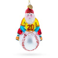 Baseball Santa with Jersey #20 Glass Christmas Ornament in Yellow color Figurine