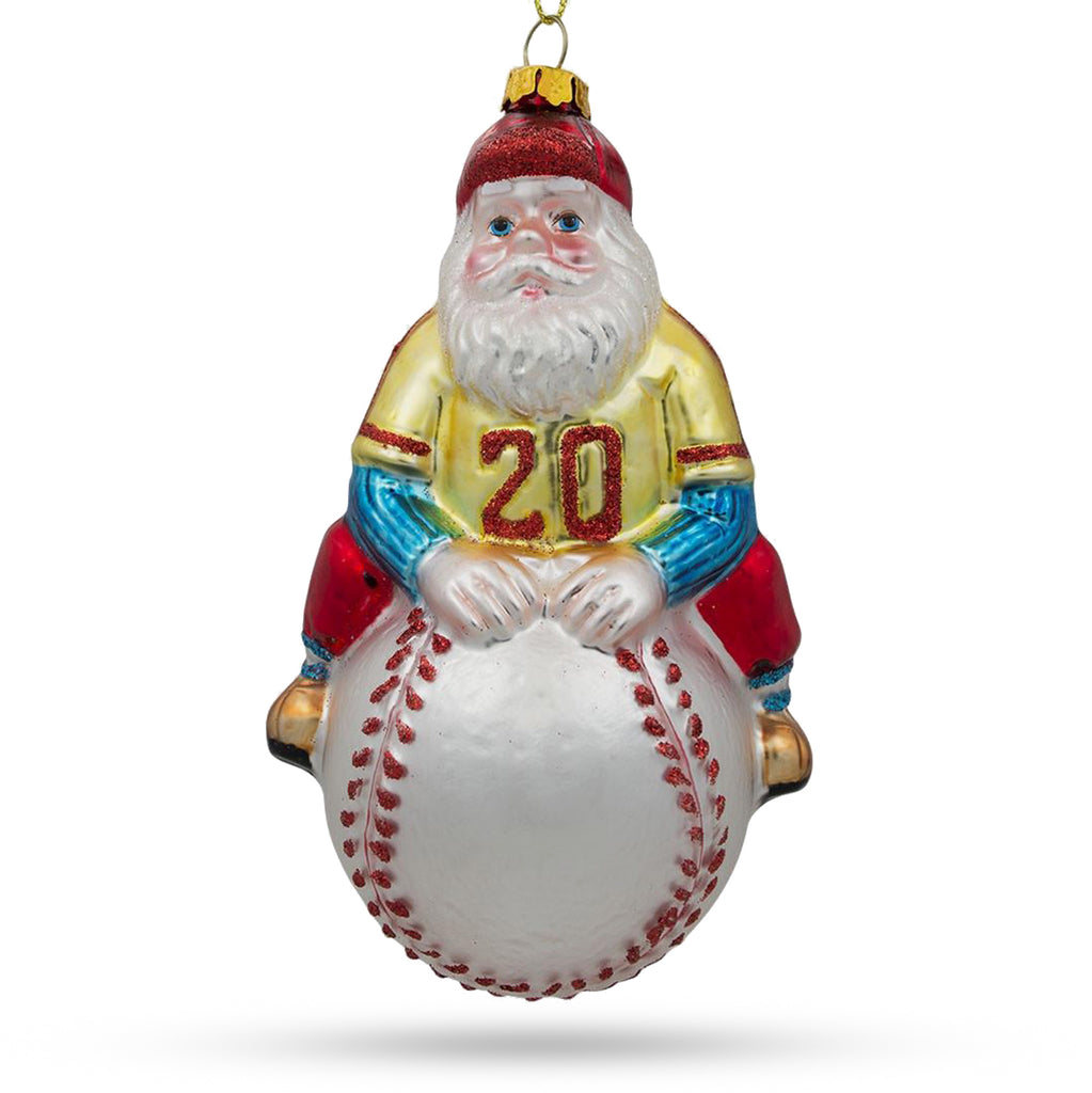Glass Festive Santa Baseball Player - Handcrafted Blown Glass Christmas Ornament in Multi color