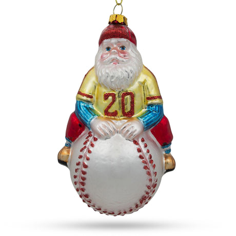 Festive Santa Baseball Player - Handcrafted Blown Glass Christmas Ornament in Multi color,  shape