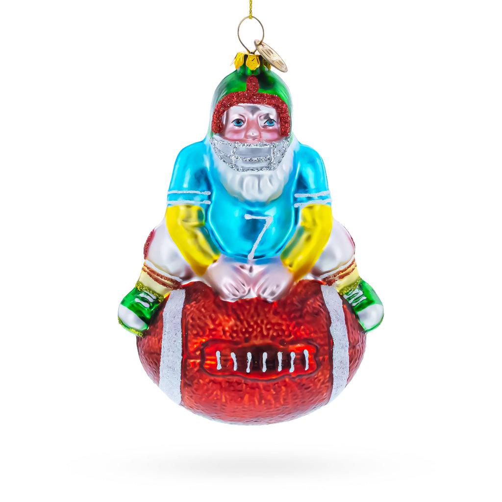 Football Santa the Quarterback Glass Christmas Ornament in Multi color Figurine