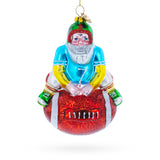Santa Football Player with Sports Ball Blown Glass Christmas Ornament in Multi color