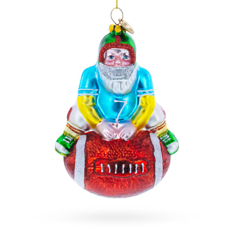 Santa Football Player with Sports Ball Blown Glass Christmas Ornament in Multi color