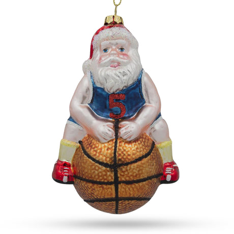 Cheerful Santa Basketball Player - Festive Blown Glass Christmas Ornament in Multi color,  shape