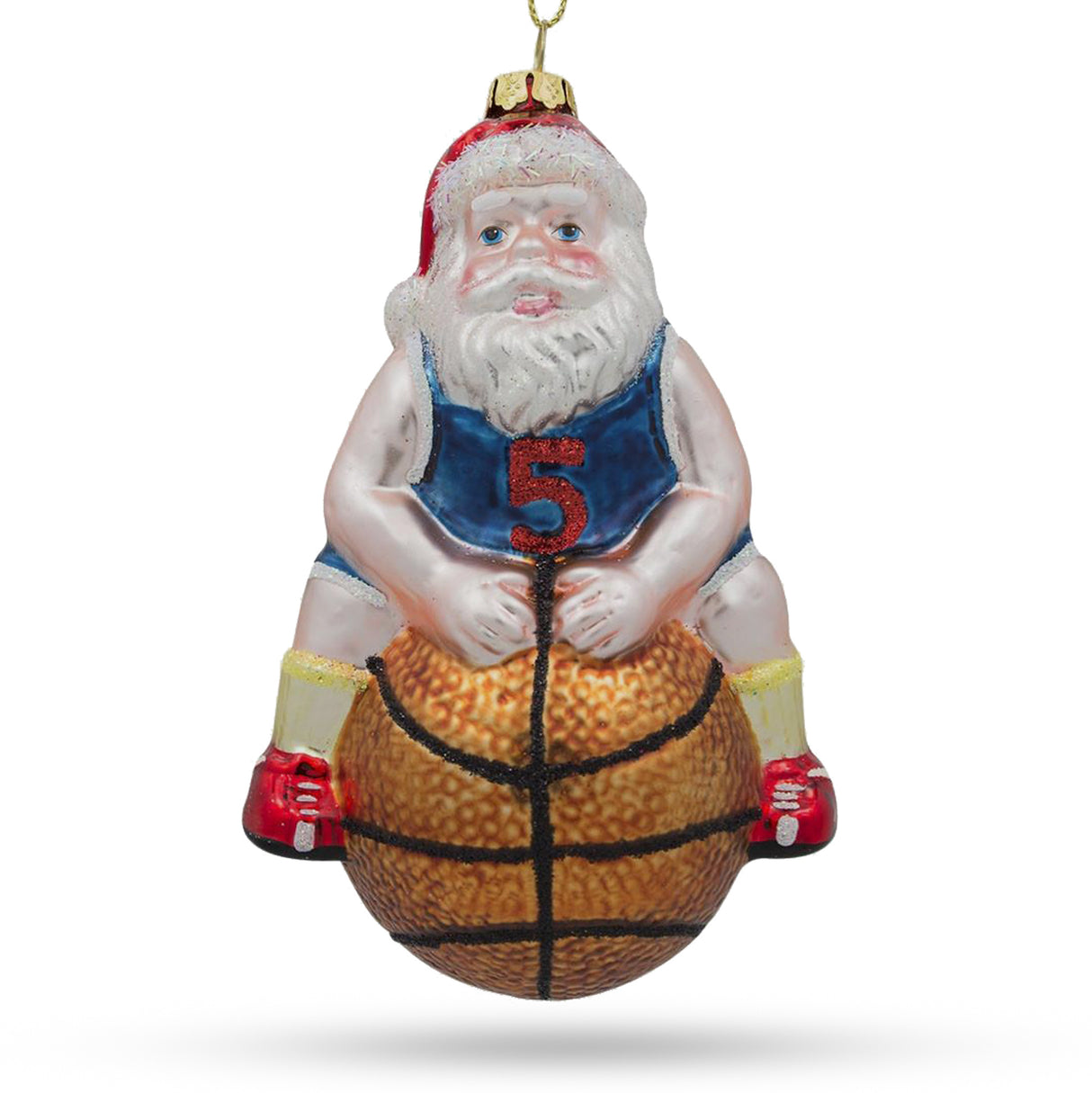 Glass Cheerful Santa Basketball Player - Festive Blown Glass Christmas Ornament in Multi color