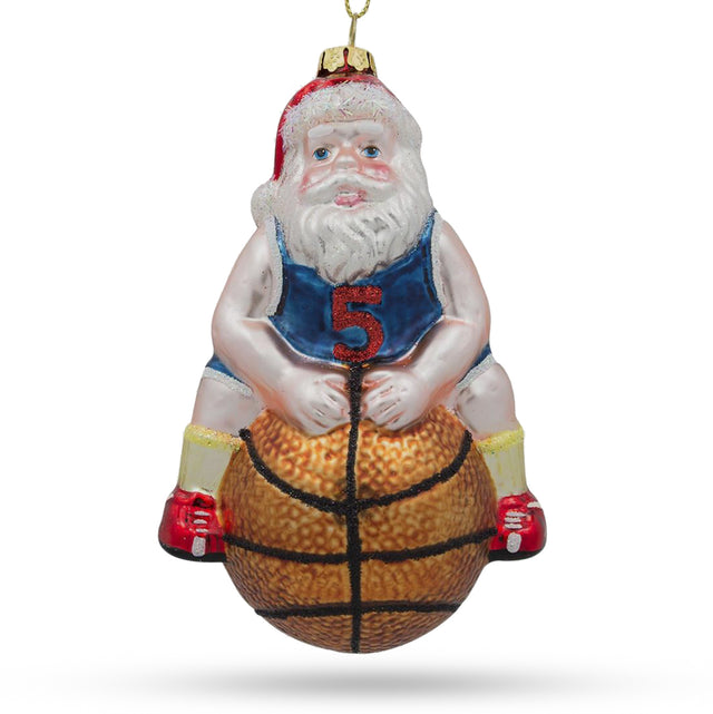 Santa Basketball Player Blown Glass Christmas Ornament in Multi color