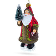 Santa with Fir Tree - Festive Blown Glass Christmas Ornament in Multi color,  shape
