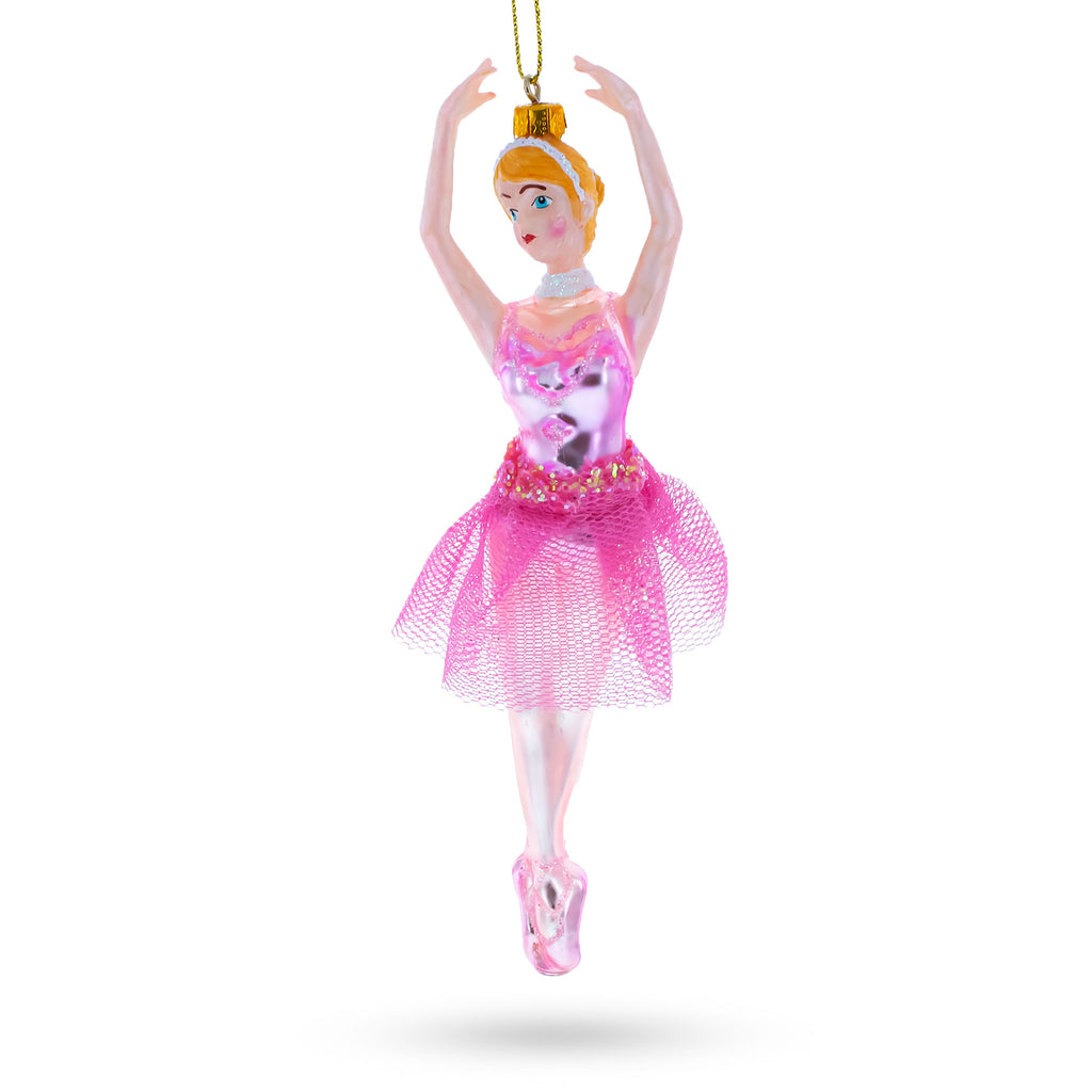 Dancing Ballerina in Pink Dress -Glass Christmas Ornament in Pink color Figurine