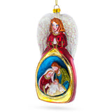 Glass Heavenly Angel Above Nativity Scene - Divine Blown Glass Christmas Ornament in Multi color