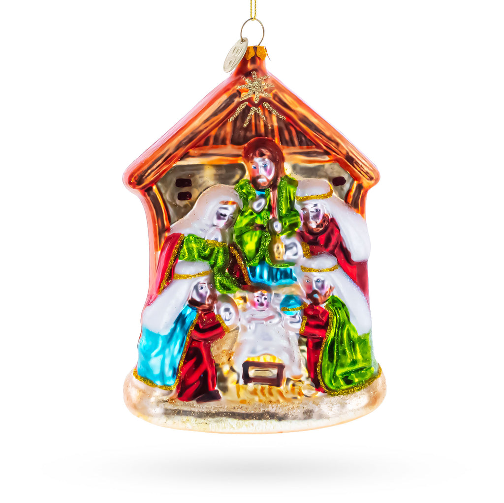 Large Nativity Scene Blown Glass Christmas Ornament in Multi color Figurine