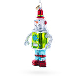Whimsical Robot Blown Glass Christmas Ornament in Green color