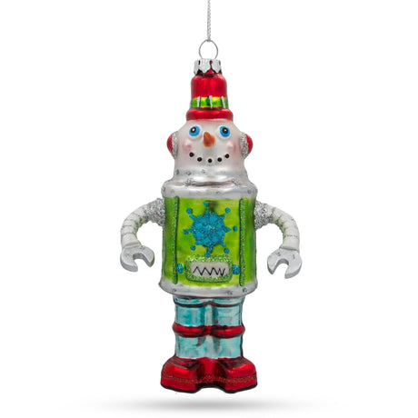 Glass Whimsical Robot - Captivating Blown Glass Christmas Ornament in Green color
