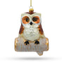 Glass Wise Owl Sitting on a Branch - Handcrafted Blown Glass Christmas Ornament in Multi color