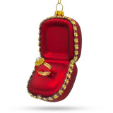 Diamond Engagement Ring -Blown Glass Christmas Ornament in Red color