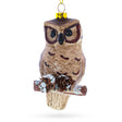 Glass Wise Owl Perched on Branch - Handcrafted Blown Glass Christmas Ornament in Multi color