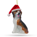 Santa Hat-Wearing Beagle - Jolly Blown Glass Christmas Ornament in Multi color,  shape