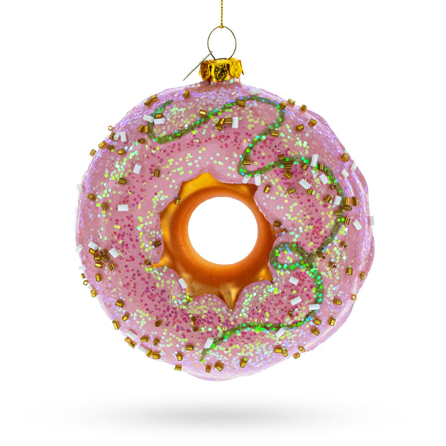 Glass Delicious Pink Glazed Donut - Blown Glass Christmas Ornament in Pink color Round