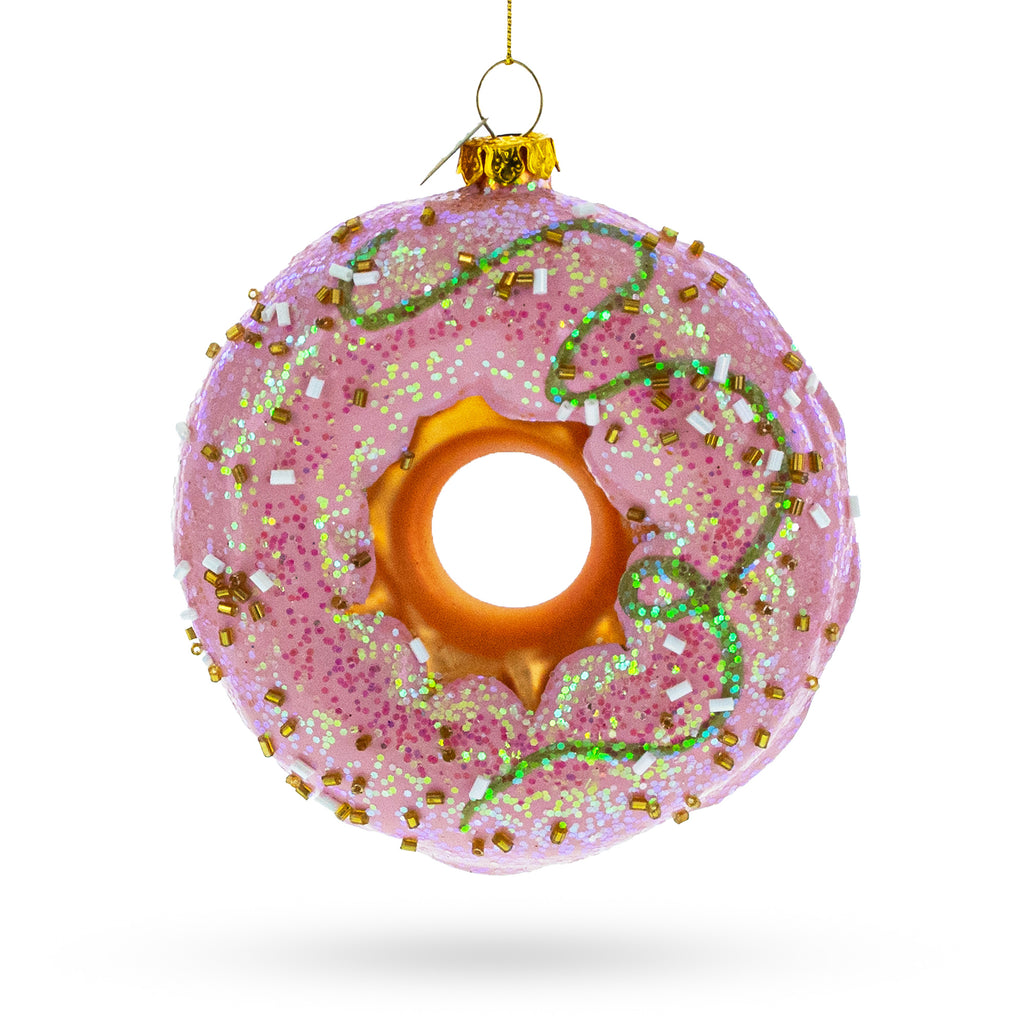 Delicious Pink Glazed Donut Blown Glass Christmas Ornament in Pink color Figurine