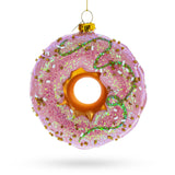 Delicious Pink Glazed Donut Blown Glass Christmas Ornament in Pink color Round