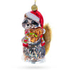 Glass Charming Raccoon Holding Squirrel - Blown Glass Christmas Ornament in Gray color