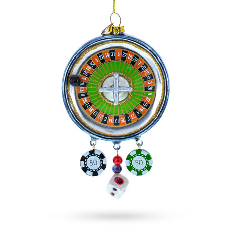 Festive Roulette and Casino Poker Chip - Blown Glass Christmas Ornament in Multi color,  shape