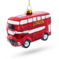 Double Decker Bus, London, UK Glass Christmas Ornament in Red color Figurine