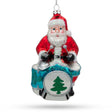 Rhythmic Santa Playing Drums - Blown Glass Christmas Ornament in Multi color,  shape
