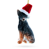 German Shepherd Puppy Blown Glass Christmas Ornament in Black color