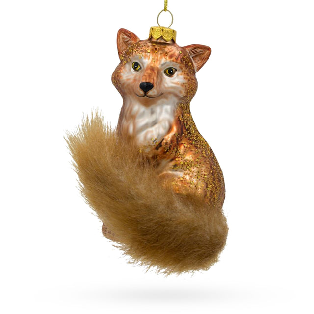Majestic Wild Fox - Blown Glass Christmas Ornament in Brown color,  shape