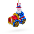 Uncle Sam Santa Driving a Car Glass Christmas Ornament in Blue color Figurine