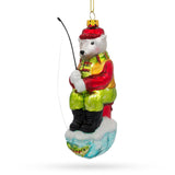 Charming Polar Bear Ice Fishing - Blown Glass Christmas Ornament in Green color,  shape