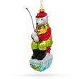 Glass Charming Polar Bear Ice Fishing - Blown Glass Christmas Ornament in Green color
