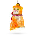 Glittered Orange Cat Glass Christmas Ornament in Orange color Figurine