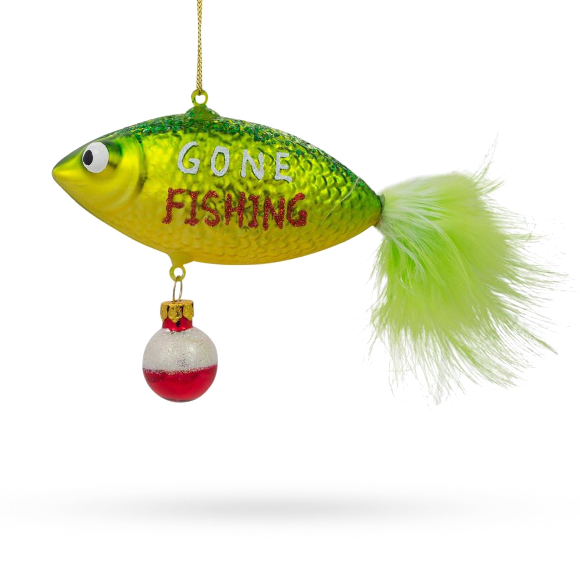 Gone Fishing Glass Christmas Ornament in Green color Figurine