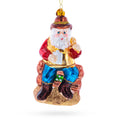 Cowboy Santa with Drink and Drumstick Glass Christmas Ornament in Brown color Figurine