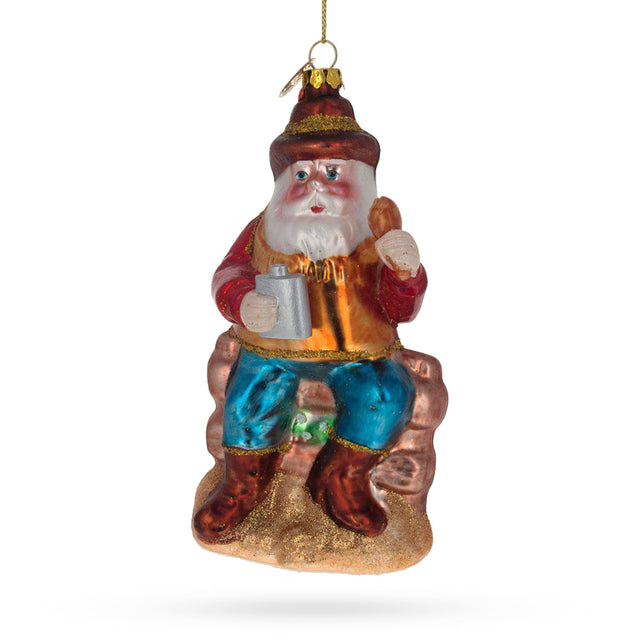 Cheerful Santa Enjoying Whiskey Time - Blown Glass Christmas Ornament in Multi color,  shape