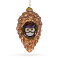 Wise Owl Nestled in Pine Cone Glass Christmas Ornament in Brown color Figurine
