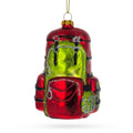 Hiking/ Camping Travel Backpack Glass Christmas Ornament in Red color Figurine