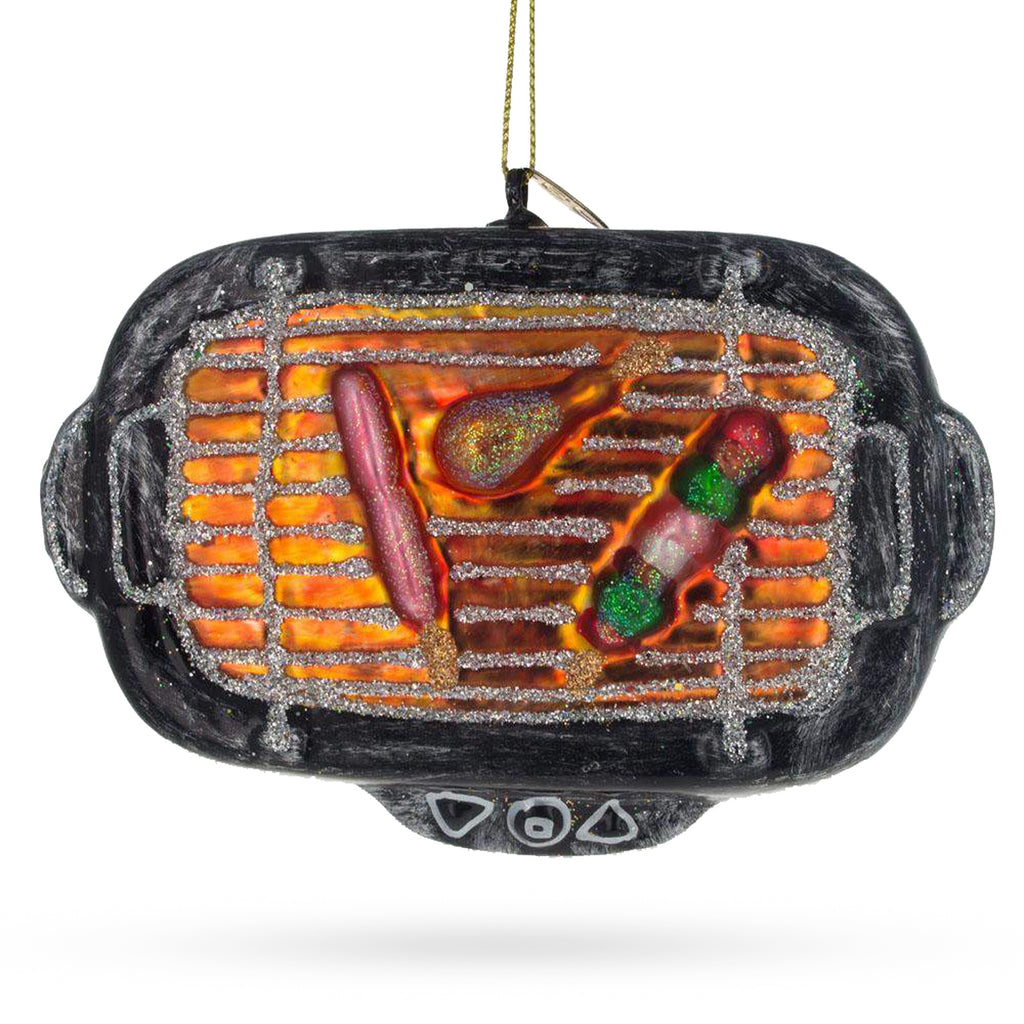 Glass Sizzling BBQ Barbecue Grill Cookout - Blown Glass Christmas Ornament in Multi color