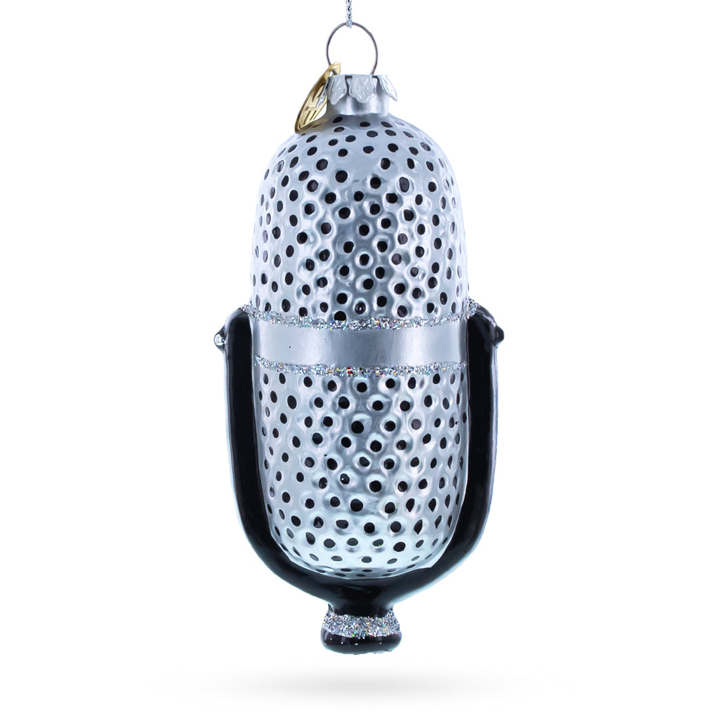 Silver Microphone Blown Glass Christmas Ornament in Silver color Figurine
