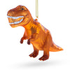 Ferocious T-Rex Dinosaur - Blown Glass Christmas Ornament in Orange color,  shape